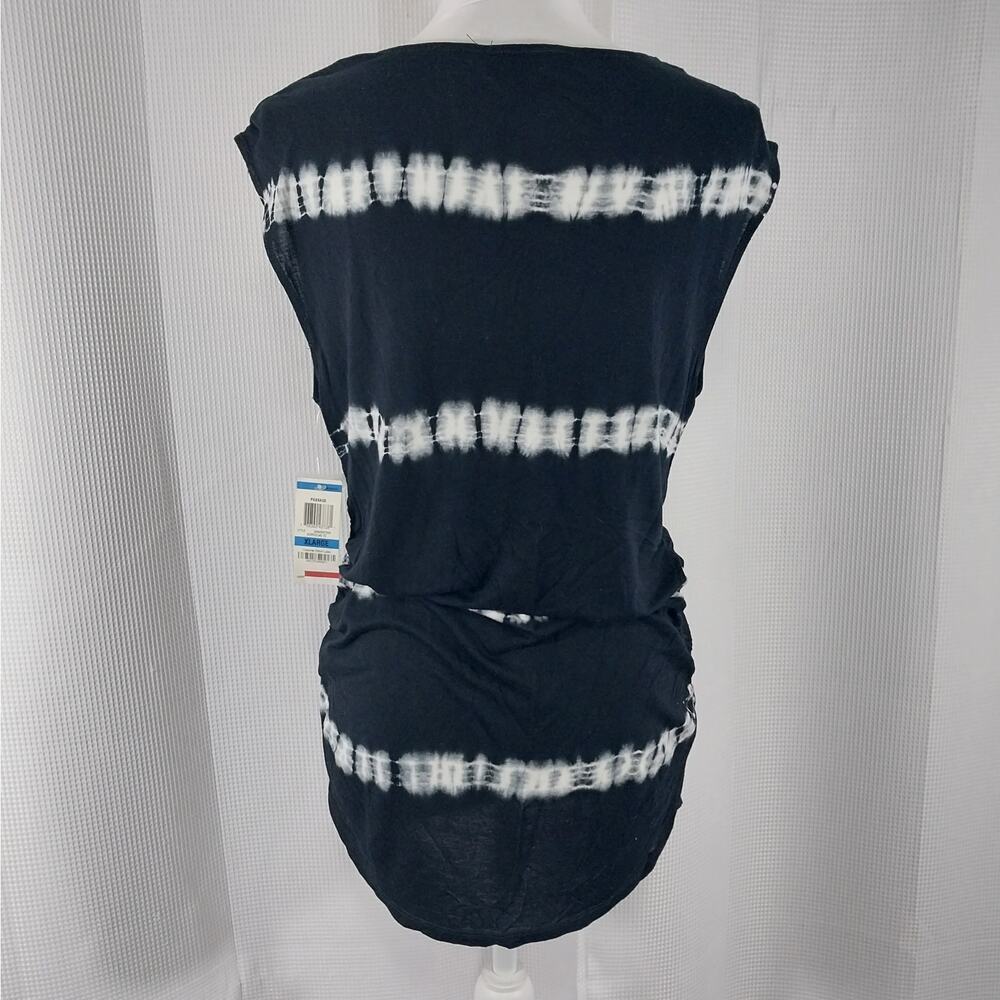 NWT! INC! BLACK & WHITE TYE-DYED SEQUIN TRIMMED DRAPEY NECK TOP, SHIRT! SZ XL - Picture 5 of 9